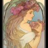 A painting of a woman with flowers in her hair A painting of a woman with flowers in her hair