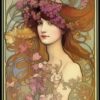 A painting of a woman with flowers in her hair A painting of a woman with flowers in her hair