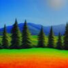 A painting of lots of trees in a field A painting of lots of trees in a field