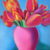 A painting of pink flowers in a vase A painting of pink flowers in a vase