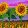 A painting of sunflowers in a field A painting of sunflowers in a field