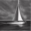A pencil drawing of a sailboat in the water A pencil drawing of a sailboat in the water