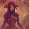 A woman standing in the forest with leaves A woman standing in the forest with leaves