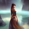 A woman standing near river with sky A woman standing near river with sky