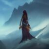 A woman standing on the top of mountain A woman standing on the top of mountain