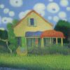 Art painting of a house in a garden Art painting of a house in a garden