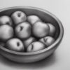 Black and white drawing of a bowl of fruits Black and white drawing of a bowl of fruits