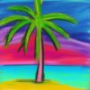 Color painting of palm tree on a beach Color painting of palm tree on a beach