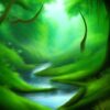 Curve stream running through a green forest Curve stream running through a green forest