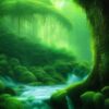 Curve stream running through a green forest Curve stream running through a green forest