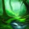 Curve stream running through a green forest Curve stream running through a green forest