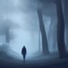 Fantasy digital art of a person walking through a forest Fantasy digital art of a person walking through a forest