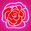 Flower symbol neon sign on a wall Flower symbol neon sign on a wall