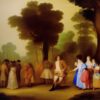 Painting of a group of people in the forest by Francisco de Holanda Painting of a group of people in the forest by Francisco de Holanda