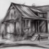 The black and white charcoal drawing of house The black and white charcoal drawing of house