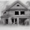The black and white charcoal drawing of house The black and white charcoal drawing of house