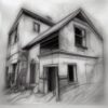 The black and white charcoal drawing of house The black and white charcoal drawing of house