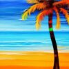 The color painting of a palm tree on a beach The color painting of a palm tree on a beach
