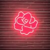 The flower neon sign on the brick wall The flower neon sign on the brick wall