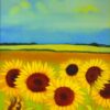 The oil painting of sunflowers in the field The oil painting of sunflowers in the field
