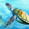 Watercolor color painting of a sea turtle Watercolor color painting of a sea turtle