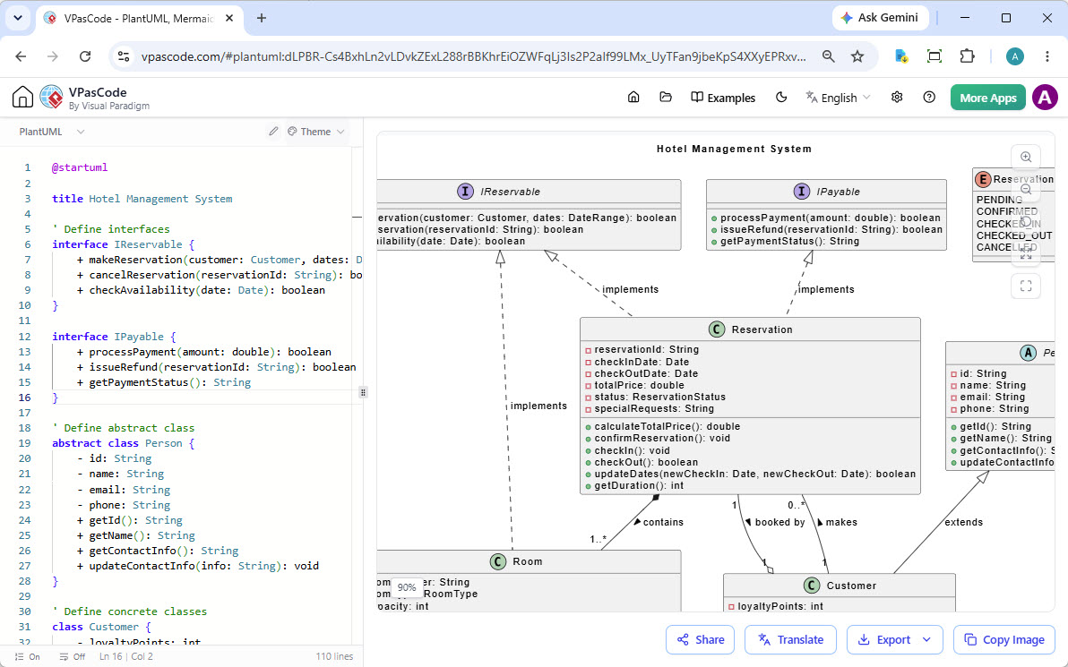 Hotel Management System PlantUML Class Diagram showing interfaces and relationships Hotel Management System PlantUML Class Diagram showing interfaces and relationships